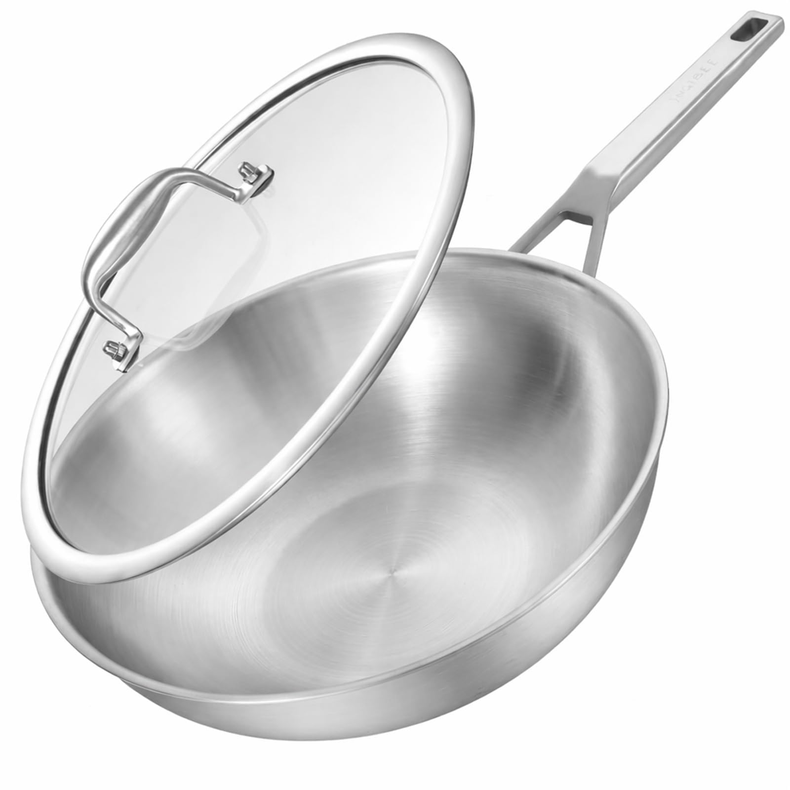 Inqibee Wokpfanne Edelstahl 32 cm mit Deckel | Unbeschichtete Wok Pfanne für Induktion & Gasherd, Edelstahlpfanne ohne Beschichtung, Stainless Steel Wok, genieteter Griff