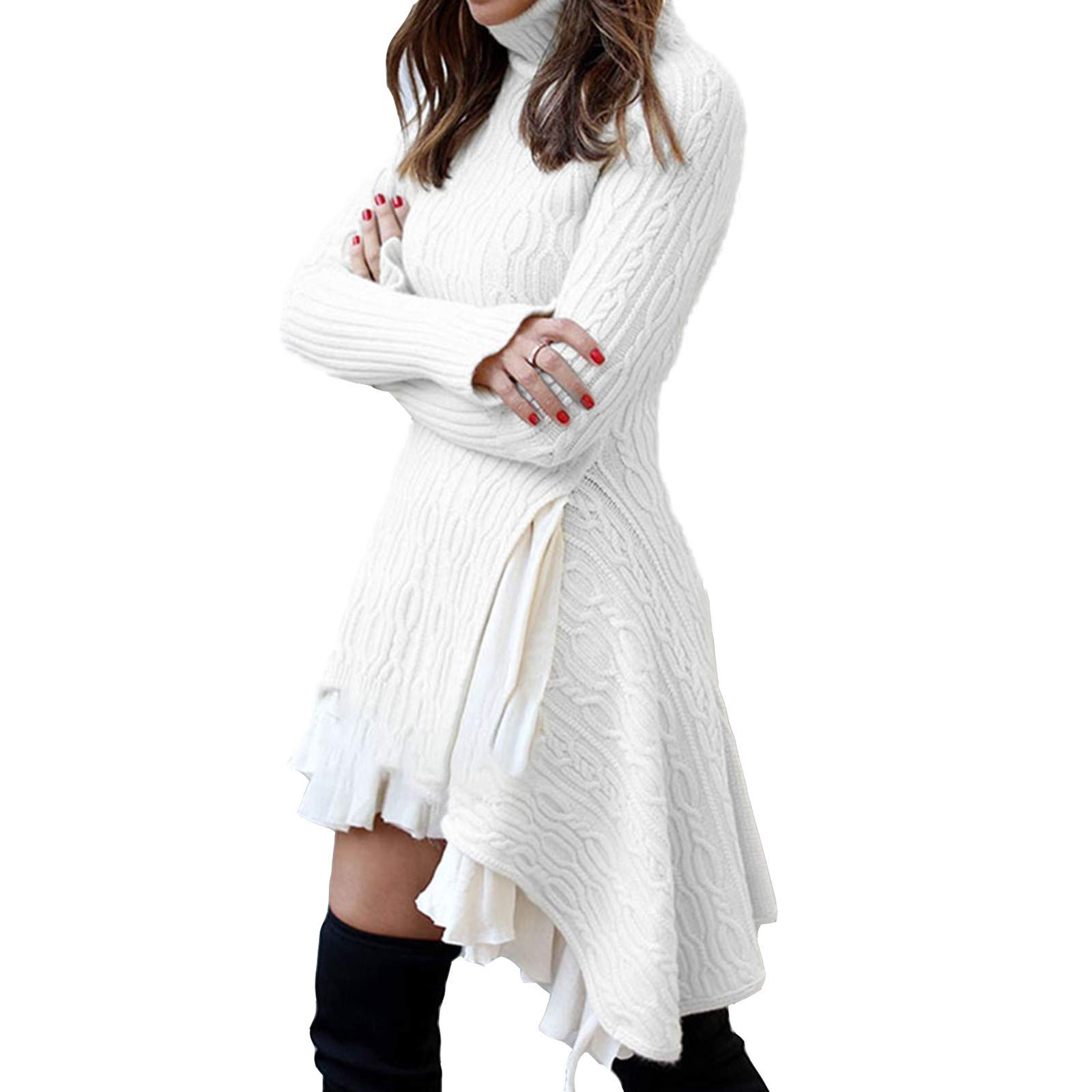 Elegant Dresses Casual White Winter Dress Knitted Dress Women's Elegant A-line  Dress Jumper Dress Sweater