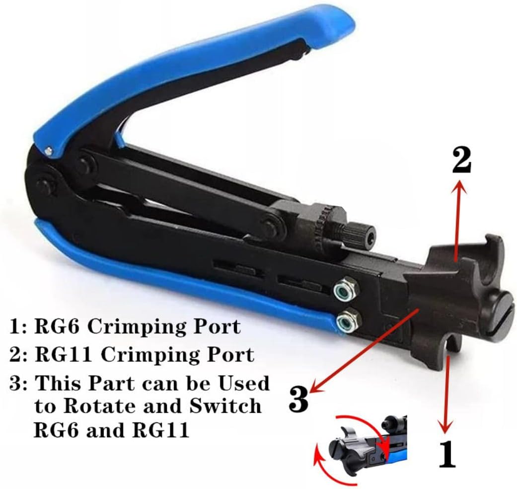 Coax Cable Crimper Tool Kit, Adjustable Coaxial Compression Tool for RG6, RG59, RG11, Coaxial Cable Stripper, RG6 and RG59 Connectors, Female to Female Connectors