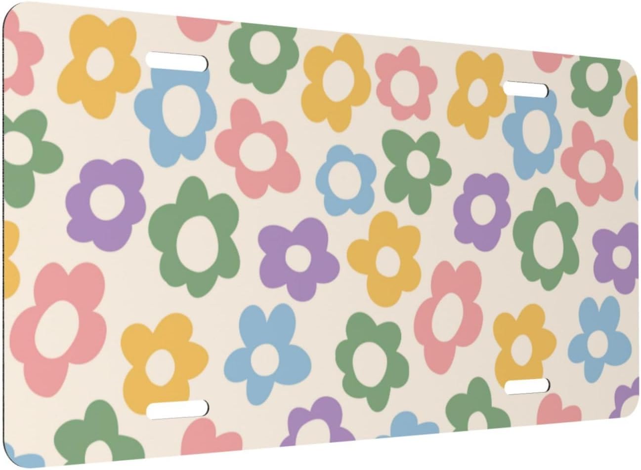 Placa de matrícula vintage con diseño de flores Groovy, novedosa decoración para la parte delantera del automóvil, de metal de aluminio para