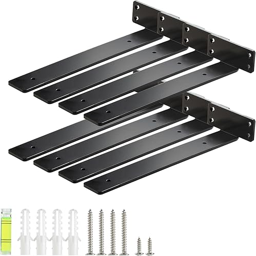 HEART ART Soporte flotante para estante de 12 pulgadas, paquete de 8 soportes de estante resistentes, soportes en L para estantes, color negro, 12