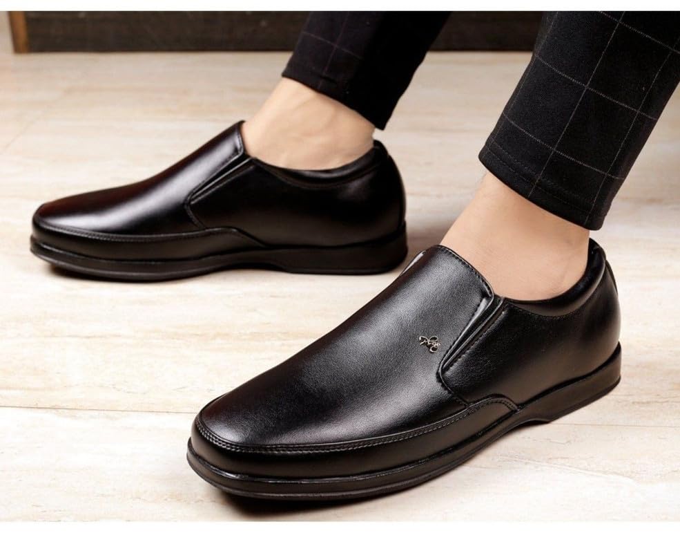 Image of Formal Non-Lacing Moccasin Shoes for Men - Formal Shoes for Men - Stylish, Cushione - Business, Wedding, Office Wear - Black, Brown, Tan - Lightweight & Comfortable (Black, 6)-PID53509
