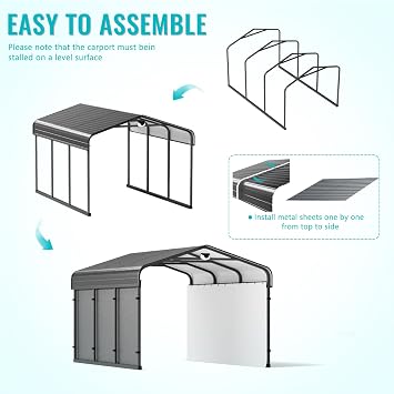 Metal Carport,Carport 10x15 Heavy Duty,Car Tent Garage with Galvanized Metal Roof,Car Port Kits for Snow,Outdoor Car Shelter