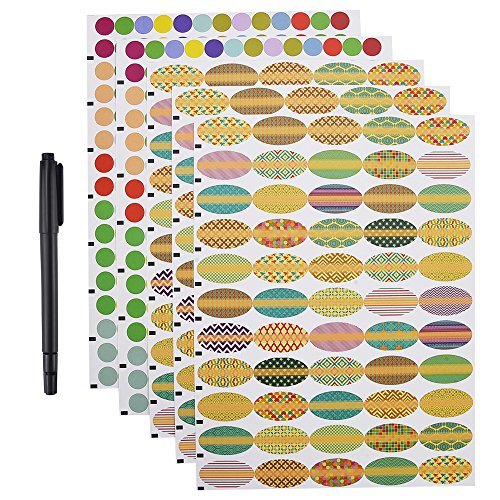 Mudder Waterproof Essential Oils Bottle Stickers Labels Oval-Shaped and Round Stickers with Marker Pen, 5 Sheet