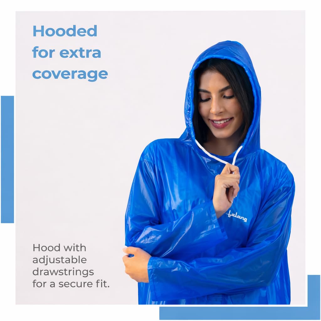 Lifelong Waterproof Unisex Raincoat | Hooded Full Sleeves Outdoor Poncho for Men, Women, Boys & Girls | Durable PVC Rainwear for Camping, Hiking, Travelling | Adjustable Drawstring | Sky Blue (1 Pc) 1