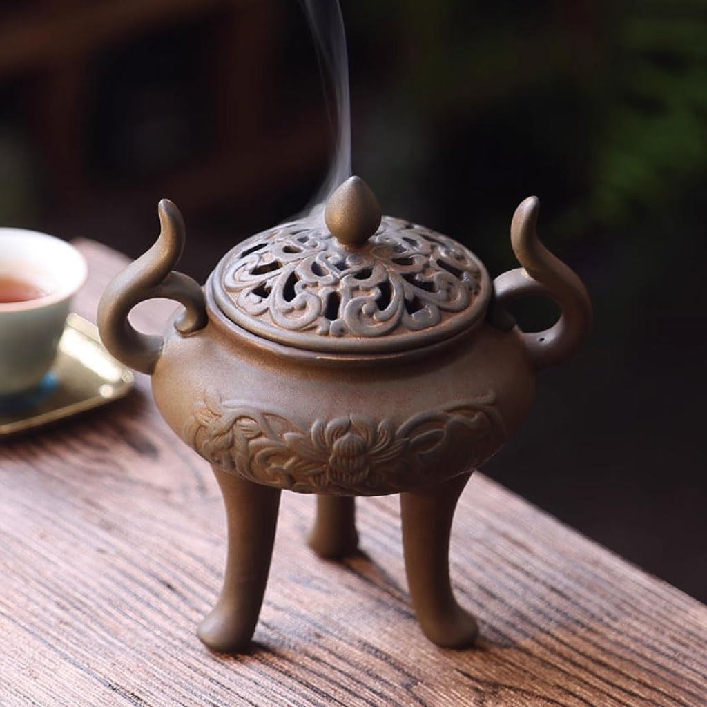 Bruciatore Di Incenso In Ceramica A Tre Gambe In Stile Cinese Retrò, Ideale For La Casa, Sala Da Tè E Decorazione Tavolo Portaincenso Bruciatore di Incenso a Riflusso