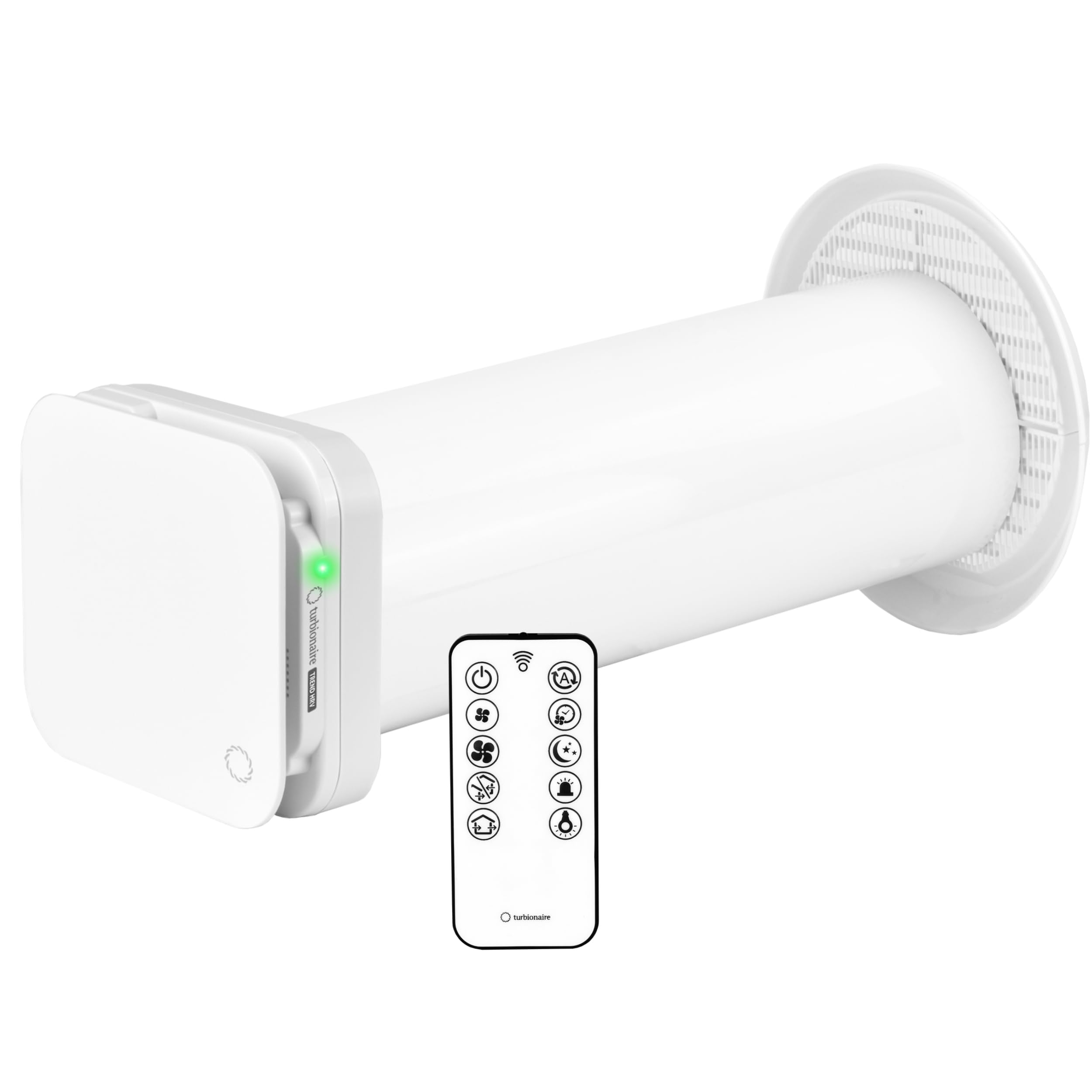 Turbionaire Trend HRV 100 Unita di VMC Decentralizzata a Flusso Alternato, con Recupero di Calore, Sensore di Umidità, Telecomando, Timer, Sleep, 8 Velocità, Silenziosa,100 mm, Garanzia di 3 anni