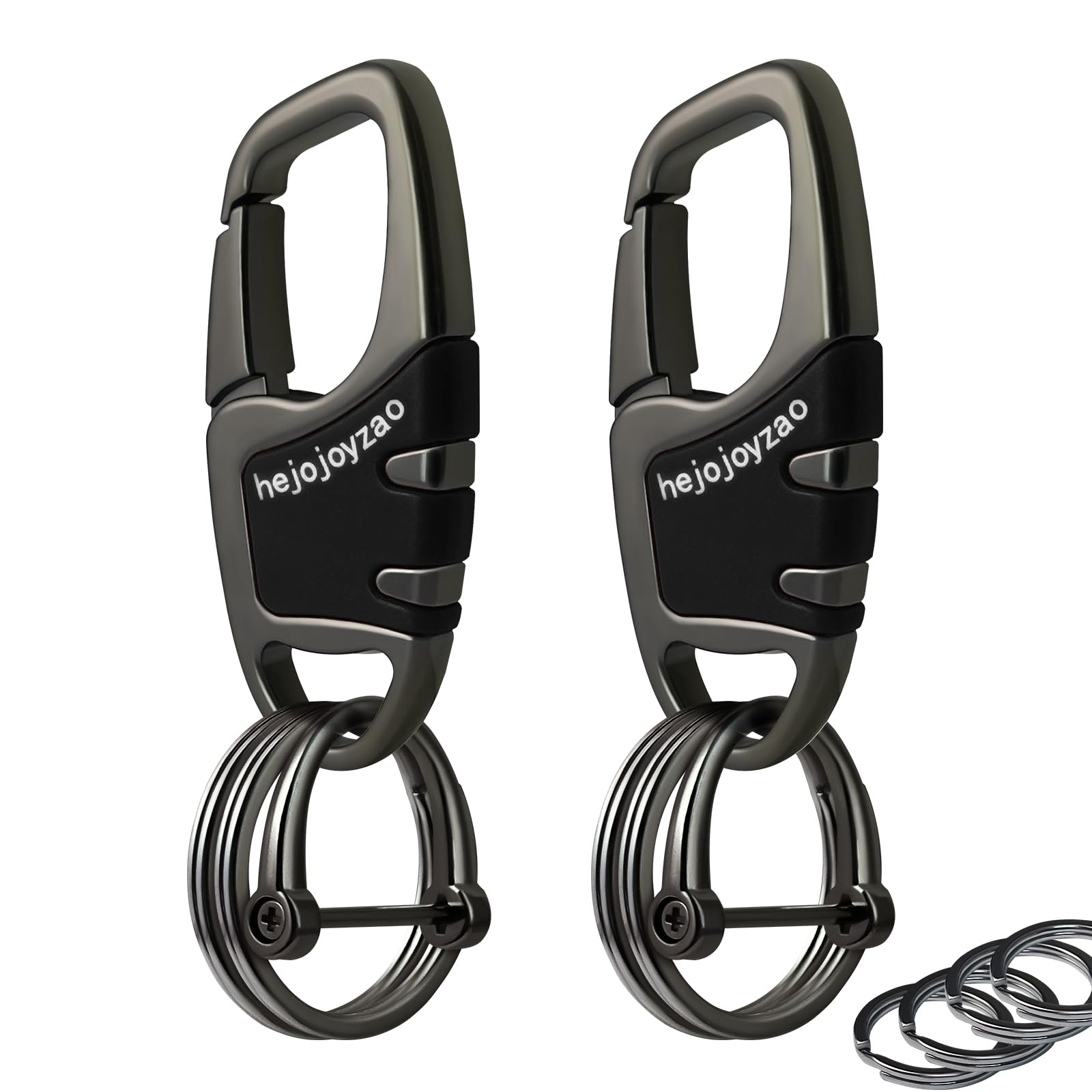 hejojoyzao Keychain with Carabiner Clip, 4 Heavy Duty Key Rings and D Ring for Men's Car Key Fob Holder Fits Belt Loops