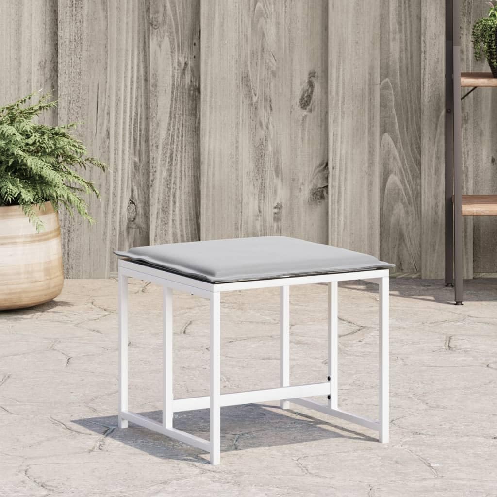 Mangloder - Sgabello da giardino con cuscino, 4 pezzi, in acciaio bianco e textilene, resistente alle intemperie, ai raggi UV, 40 x 40 x 35 cm, per balcone, terrazza, lounge all'aperto, seduta fino a