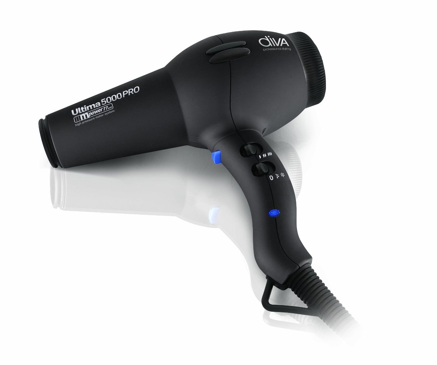 Diva Professional Ultima 5000 Pro Black Diva Sèche-cheveux professionnel avec moteur AC longue durée et embout étroit professionnel noir