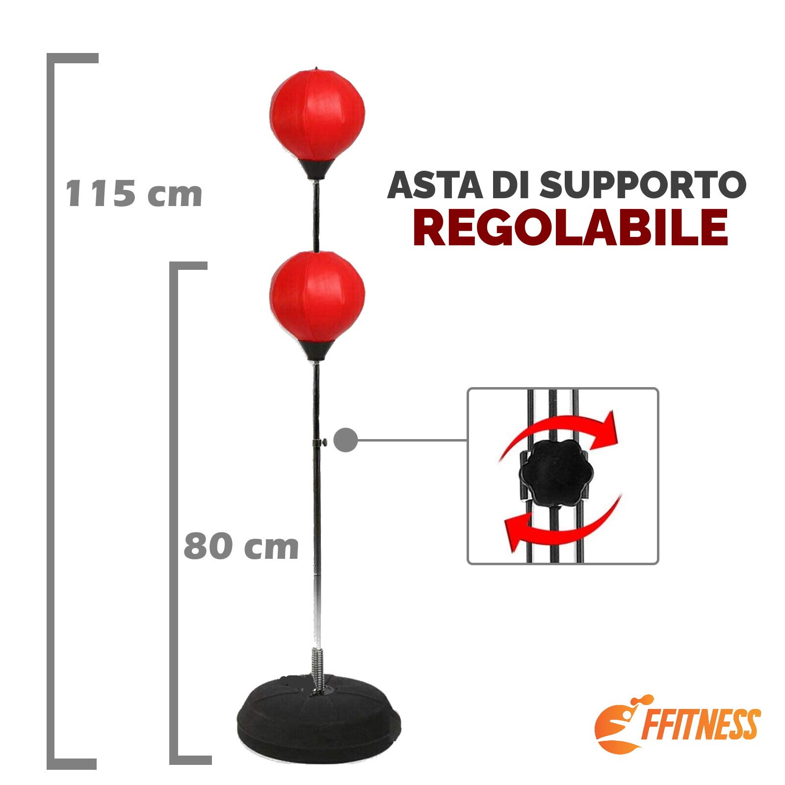 FFitness PUNCHING BALL BAMBINI ADOLESCENTI CON BASE RIEMPIBILE E ASTA REGOLABILE | SACCO BOXE PUGILATO ALLENAMENTO
