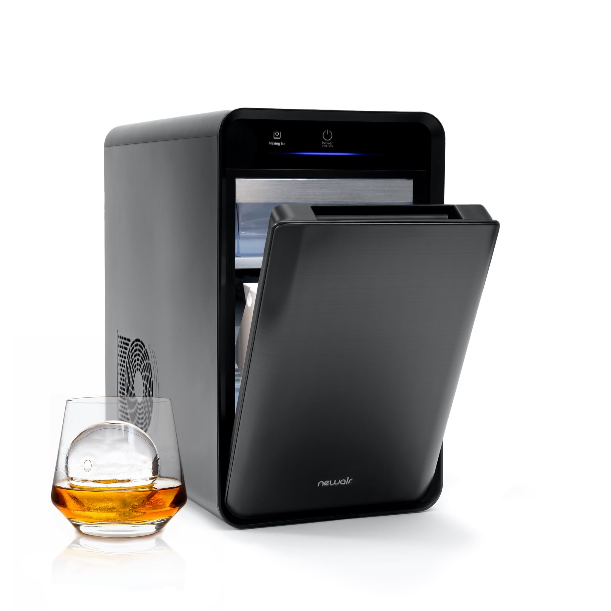 Newair Whiskey Ice Ball Maker | Countertop Clear Ice Cube Maker for Your Evening Drink, | 32 Ice Spheres per Day | Black Stainless Steel on Fridge.com