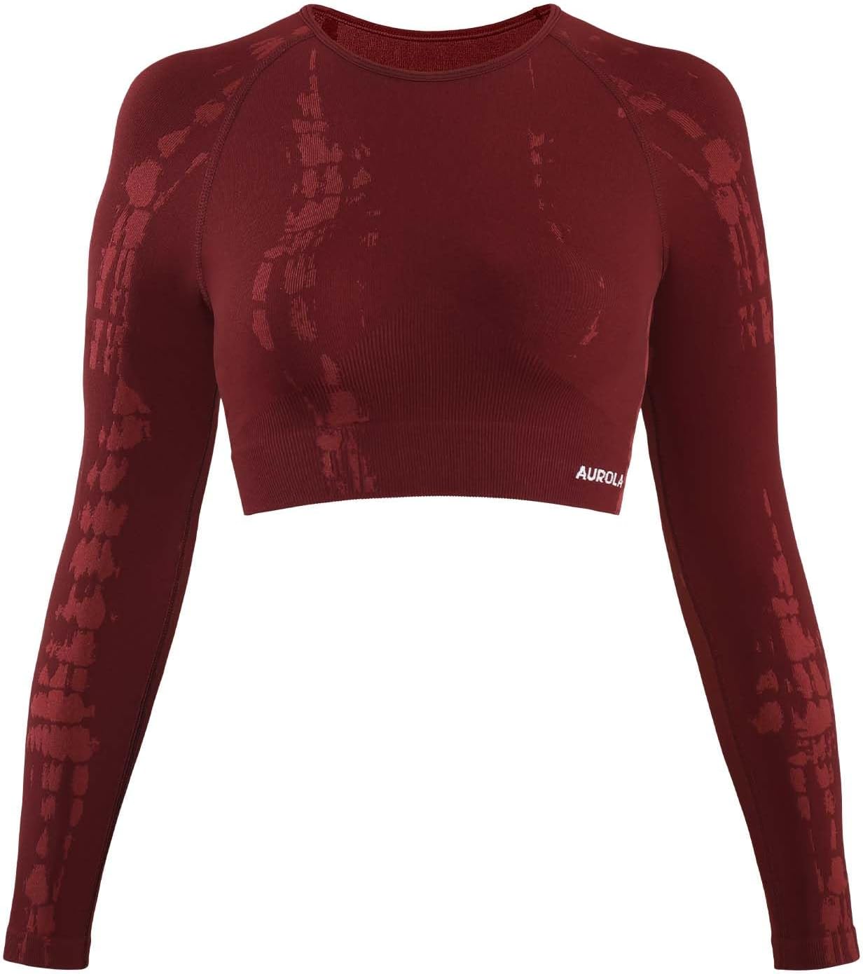 AUROLA Serpent Snake Long Sleeve Shirts for Women, Seamless Workout Crop Tops Crew Neck Cropped T Shirt Athletic Yoga
