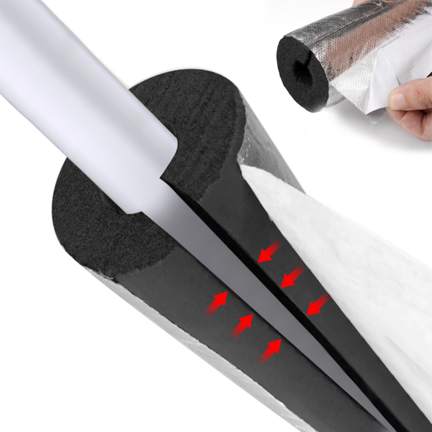 Aislamiento de Tuberías Aislante de Calor Tubo, 16-219mm ID, Coquilla Aislante de Papel de Aluminio Autoadhesivo, para Tuberías Exteriores, Funda Impermeable de Capas (ID)219mm x (T)30mm x (L)0.95m