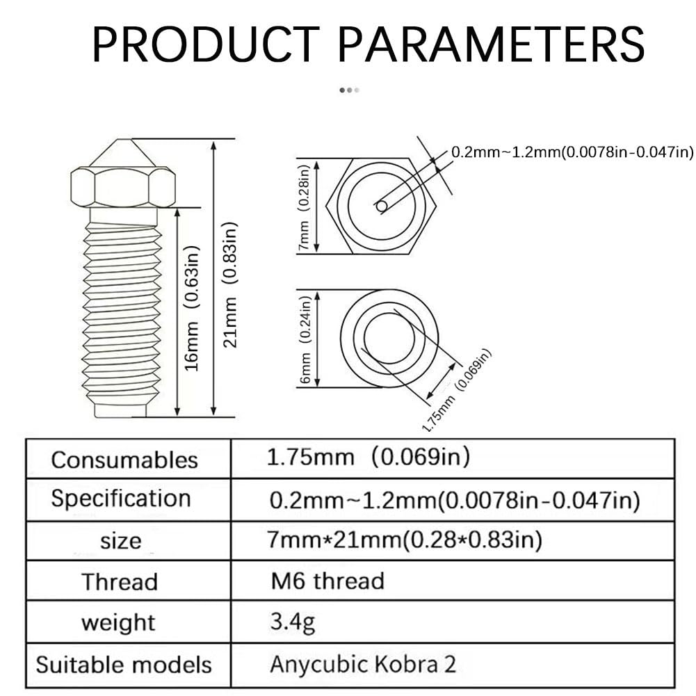 10/20 Stück 3D-Messing-Vulkandüse, Düse aus gehärtetem Stahl, M6-Gewindedüse 0,2–1,2 mm, M6-Druckkopf für 1,75 mm Filament, 3D-Druckerteile, Vulkan-Heizblock, J-Kopf, Hot-End-Extruder