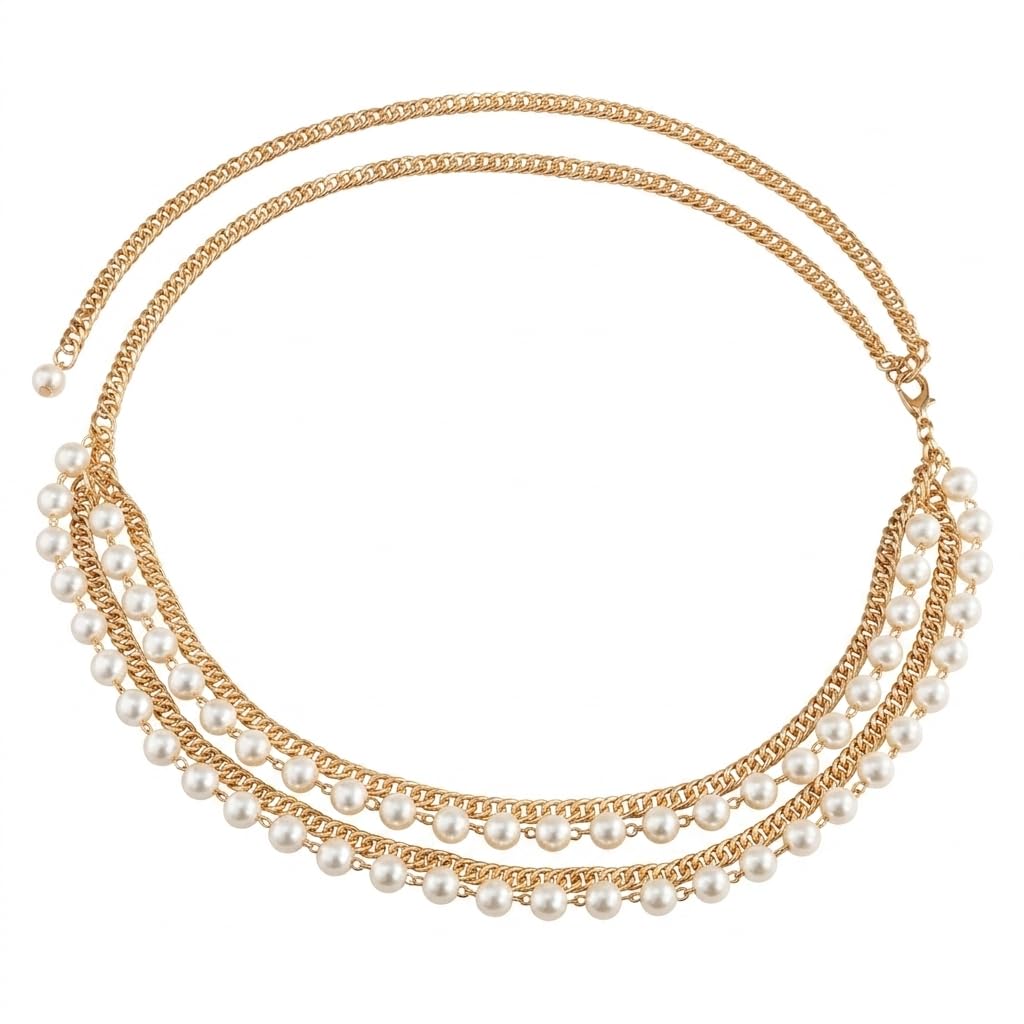 Faux Pearl Layered Waist Chain for Women Bohemian Long Tassel Waist Chain Belt Body Chain for Dress Party Prom Gold Alloy Material-image-44