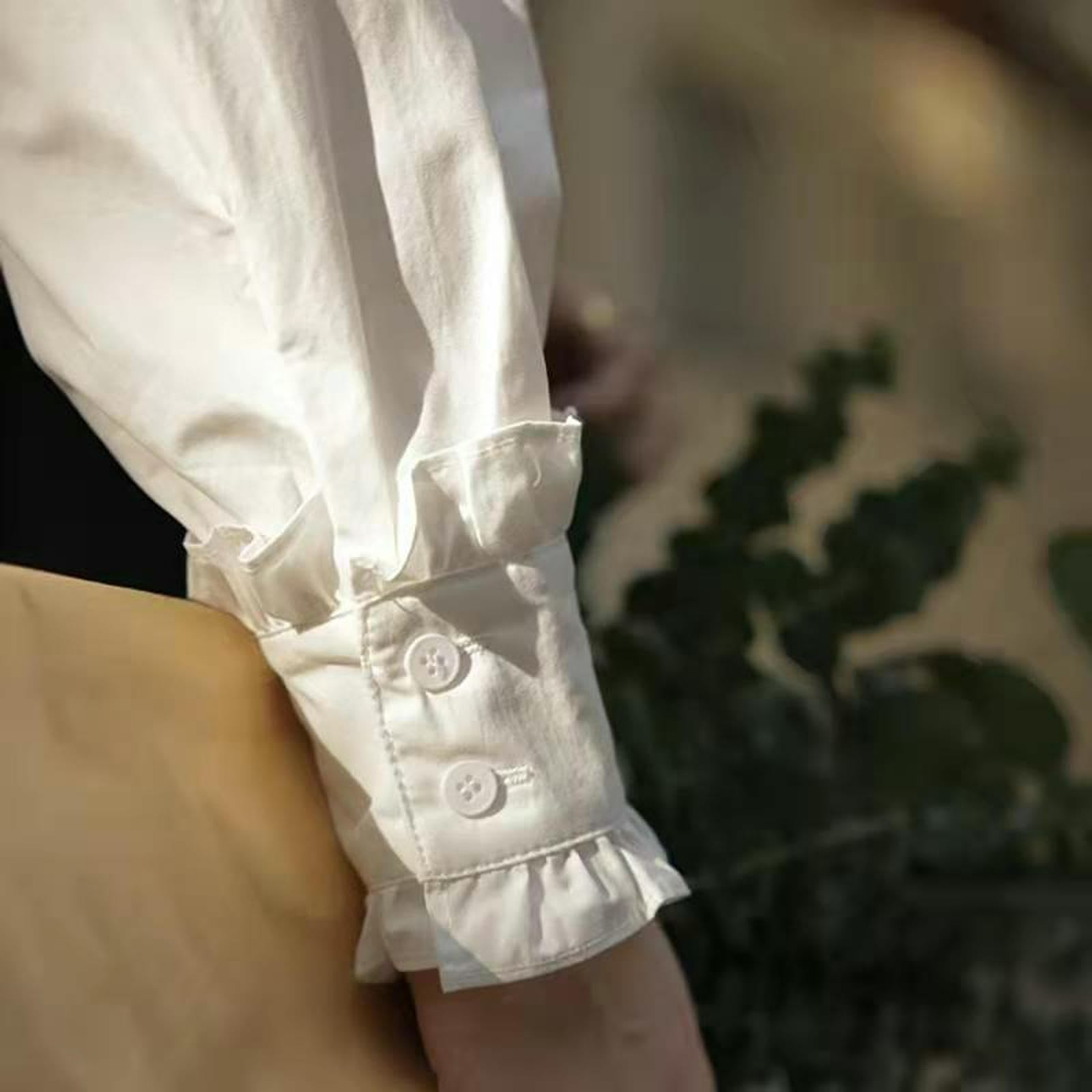 Bluzka biała koronkowa koszula kołnierzowa dla kobiet, luźna, jednorzędowa, slim casualowa koszula z falbankami, biała, rozmiar 2XL