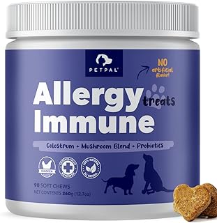 Petpal Allergy Immune Supplement for Dogs & Puppies - Itch Relief, Dry Skin, Hot Spot with Omega 3-6-9, Probiotics, Enzymes, Vitamins, 90 Soft Chew Treats (Chicken Flavor)