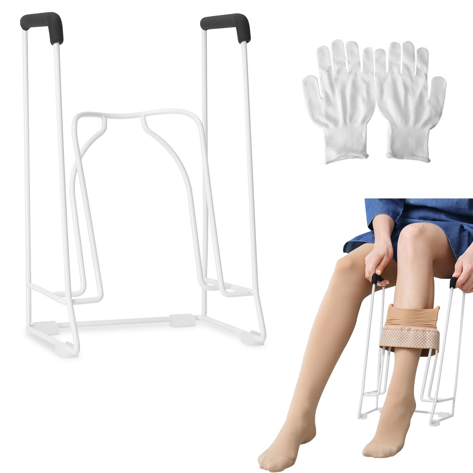 Glosaie, grande aiuto per calze a compressione, per polpacci, 46 cm - 50 cm, circonferenza bianco, calzino Aid Tool