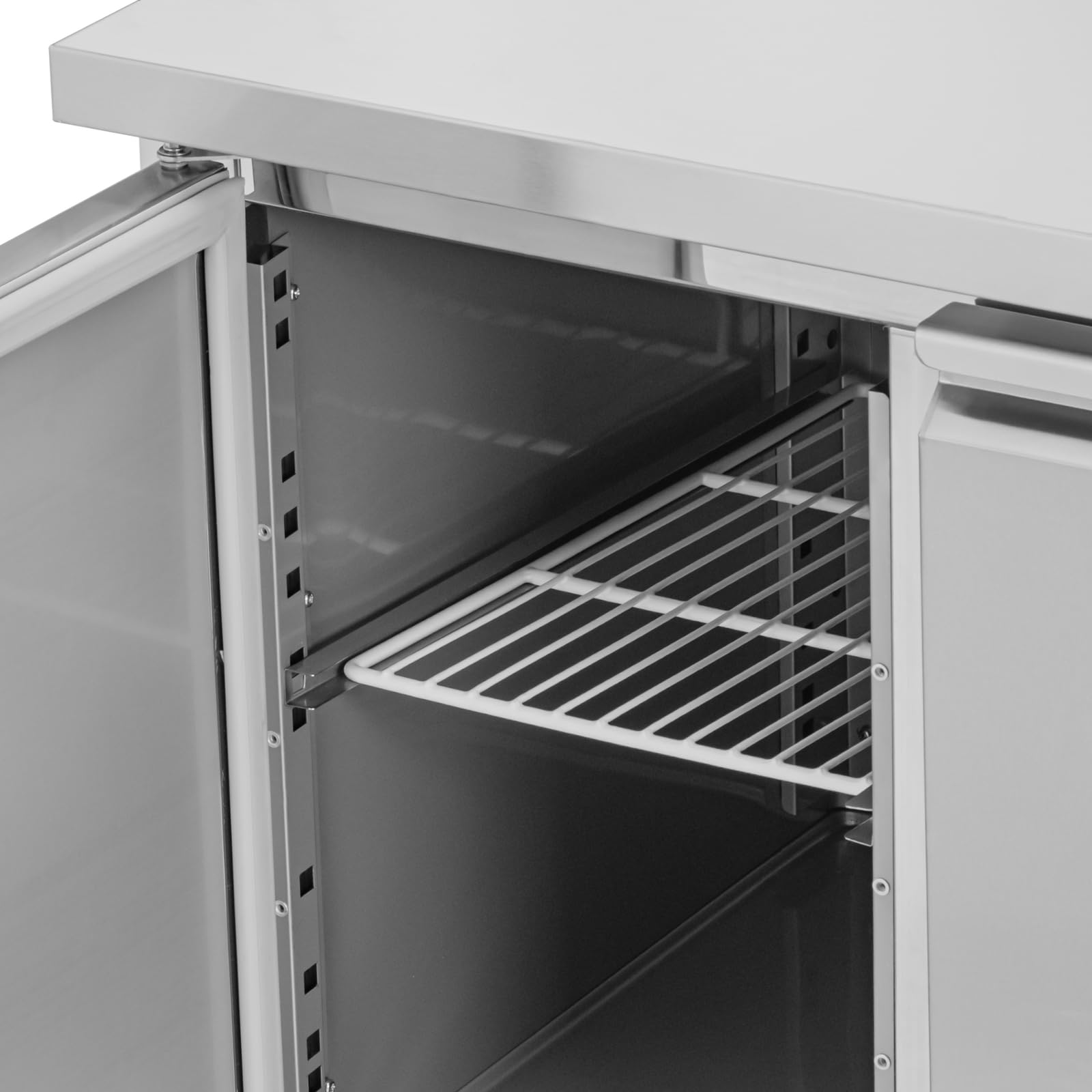 Royal Catering Mesa Refrigerada de 260 L y 136 x 70 cm con Ruedas 2 Compartimentos Clase B en Acero Inoxidable Bajomostrador refrigerado Mesa con refrigeración Mostrador refrigerado para hostelería