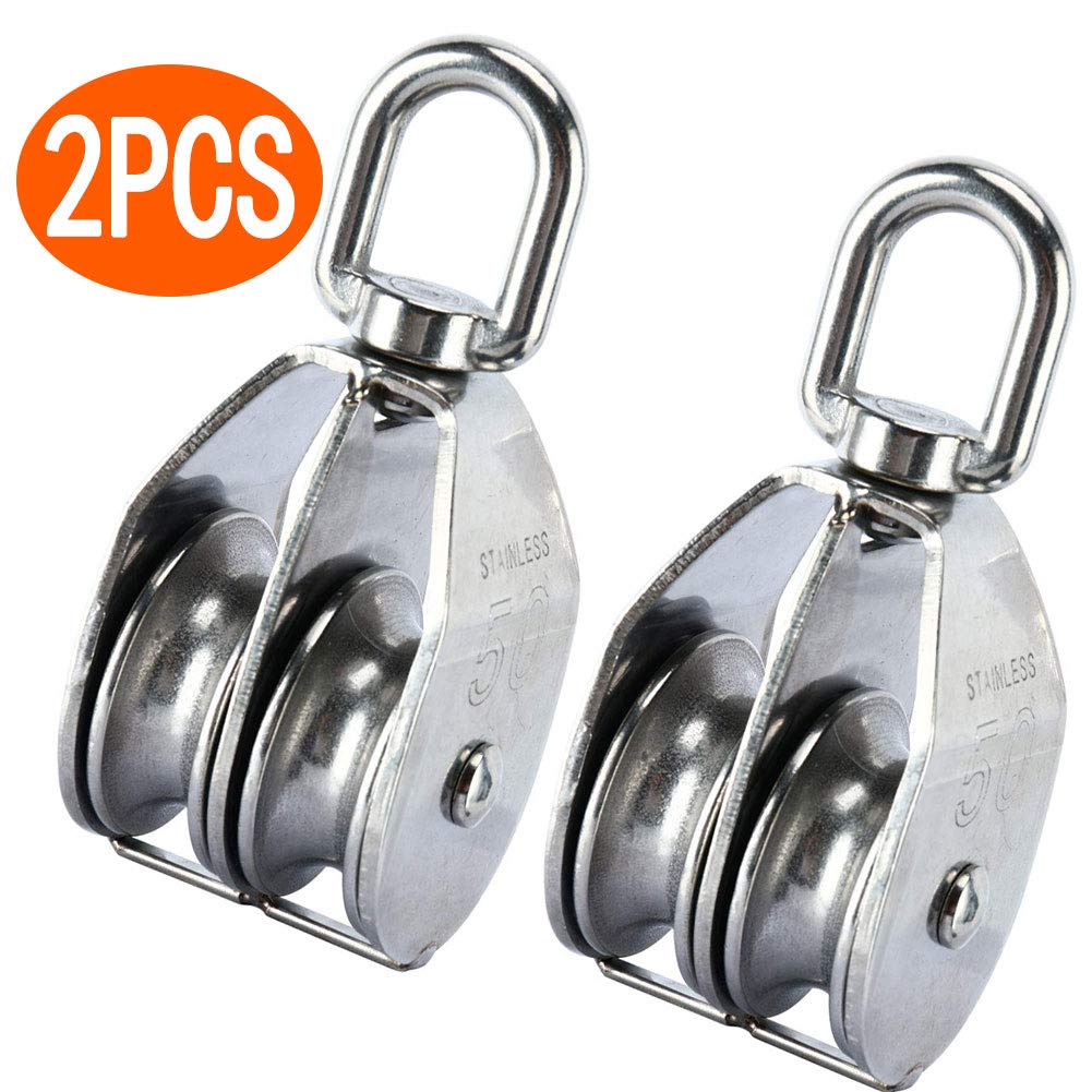 Lxuan-polea sincronizada M50 Bloque de polea doble 304 Rodillo de polea de acero inoxidable Rodillo de doble rueda de doble rueda de ruedas Poleas de poleas Juego de ruedas, 2pcs, Alta precisión