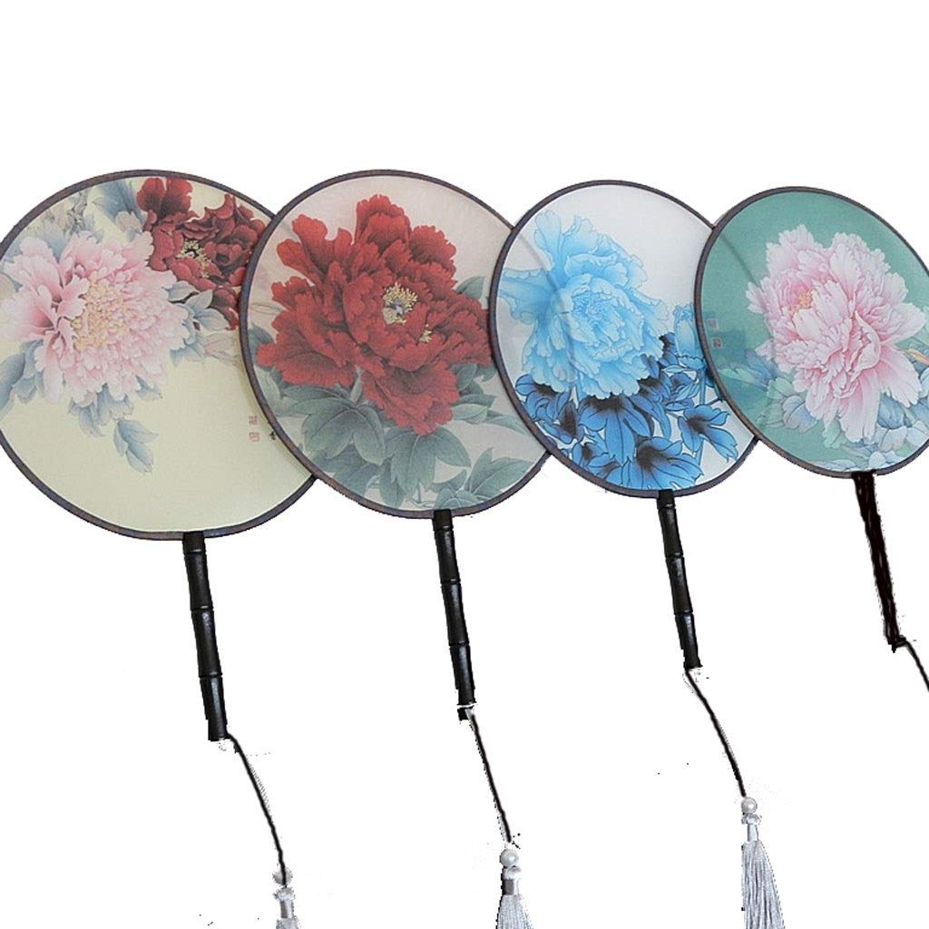 Abanicos plegables decorativos Abanicos de mano Estilo chino Bordado clásico Seda Redondo Palacio Abanico Mujer Mango largo Abanico de baile antiguo for decoración de pared Regalo Abanico de mano(Gray