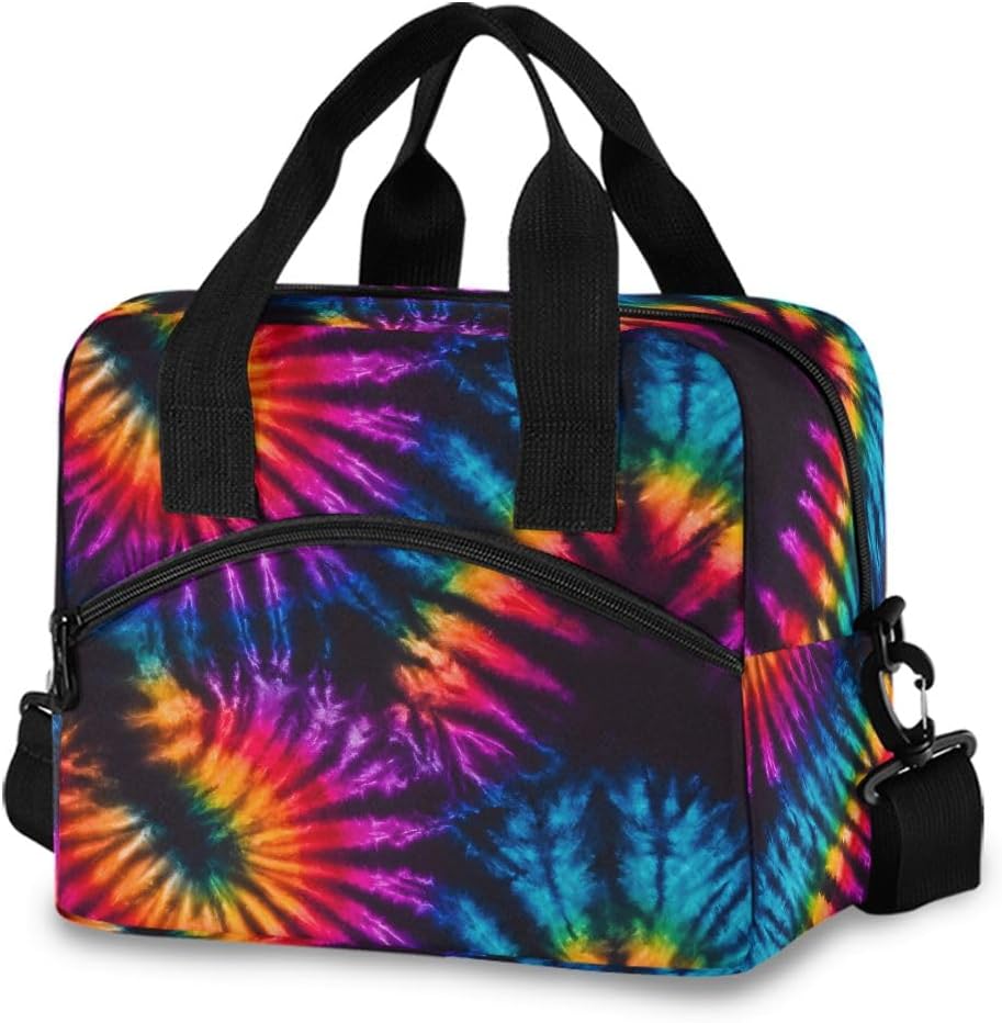 Lunch Bag Cooler Tote Bag Insulated large Colorful Tie Dye for women travel School Work Portable Pocket Adjustable Shoulder Strap