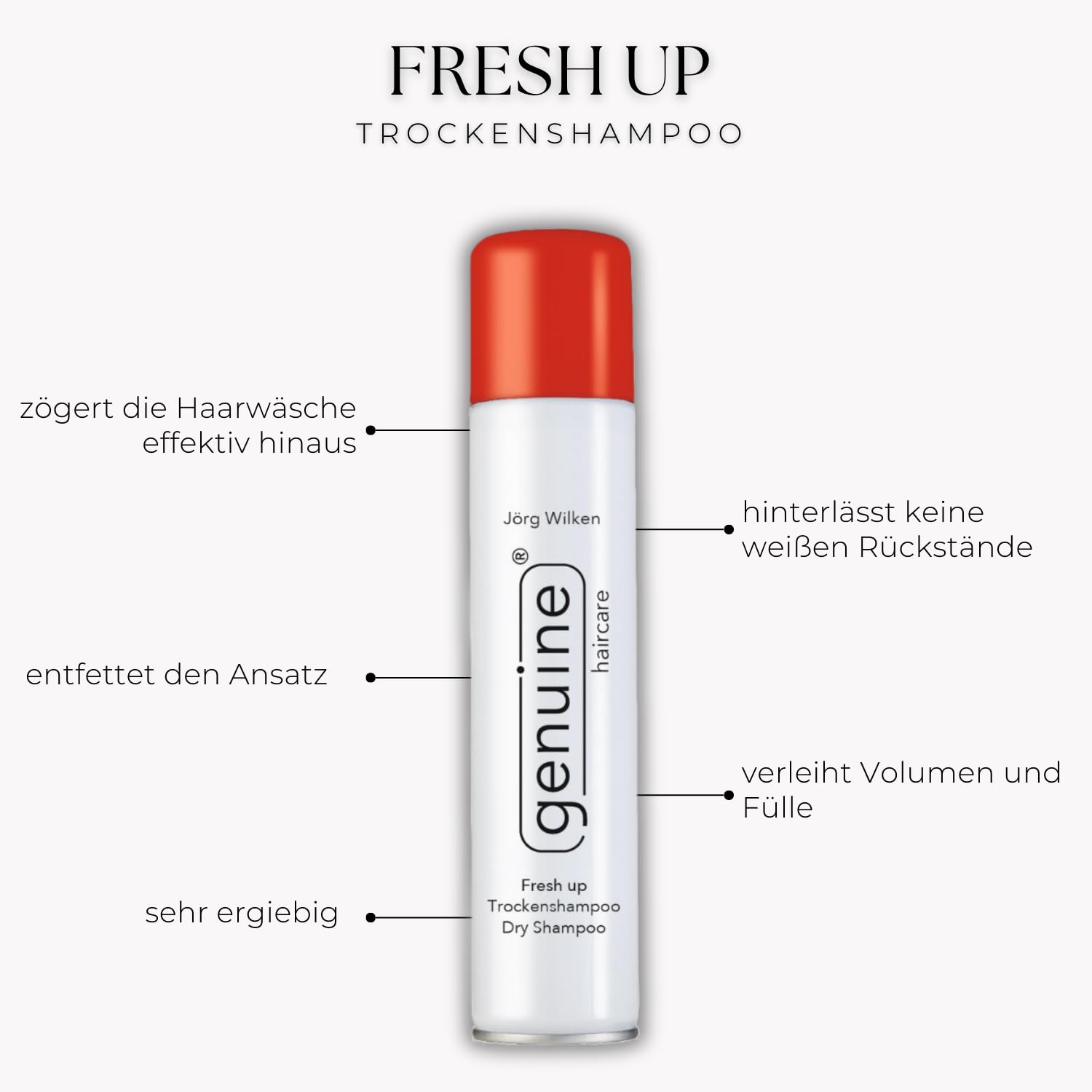 Trockenshampoo Dry Shampoo Spray, für Volumen, Fresh up genuine haircare, alle Haartypen/Farben, keine Rückstände/Verkleben