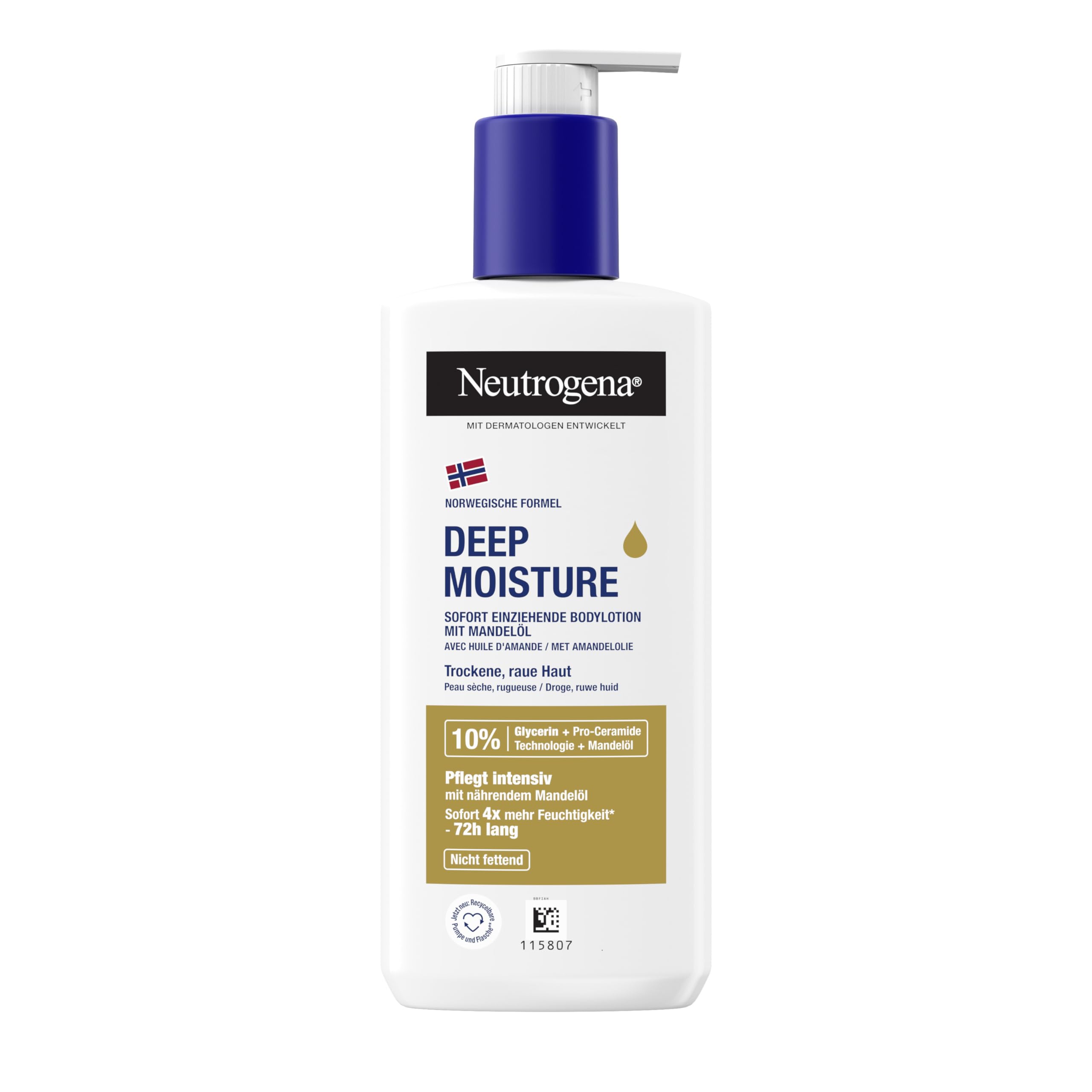 Neutrogena Deep Moisture balsam do ciała z olejkiem migdałowym, natychmiast wchłaniający się balsam do ciała zapewniający intensywne nawilżenie przez 72 godziny, nietłusty balsam do pielęgnacji skóry