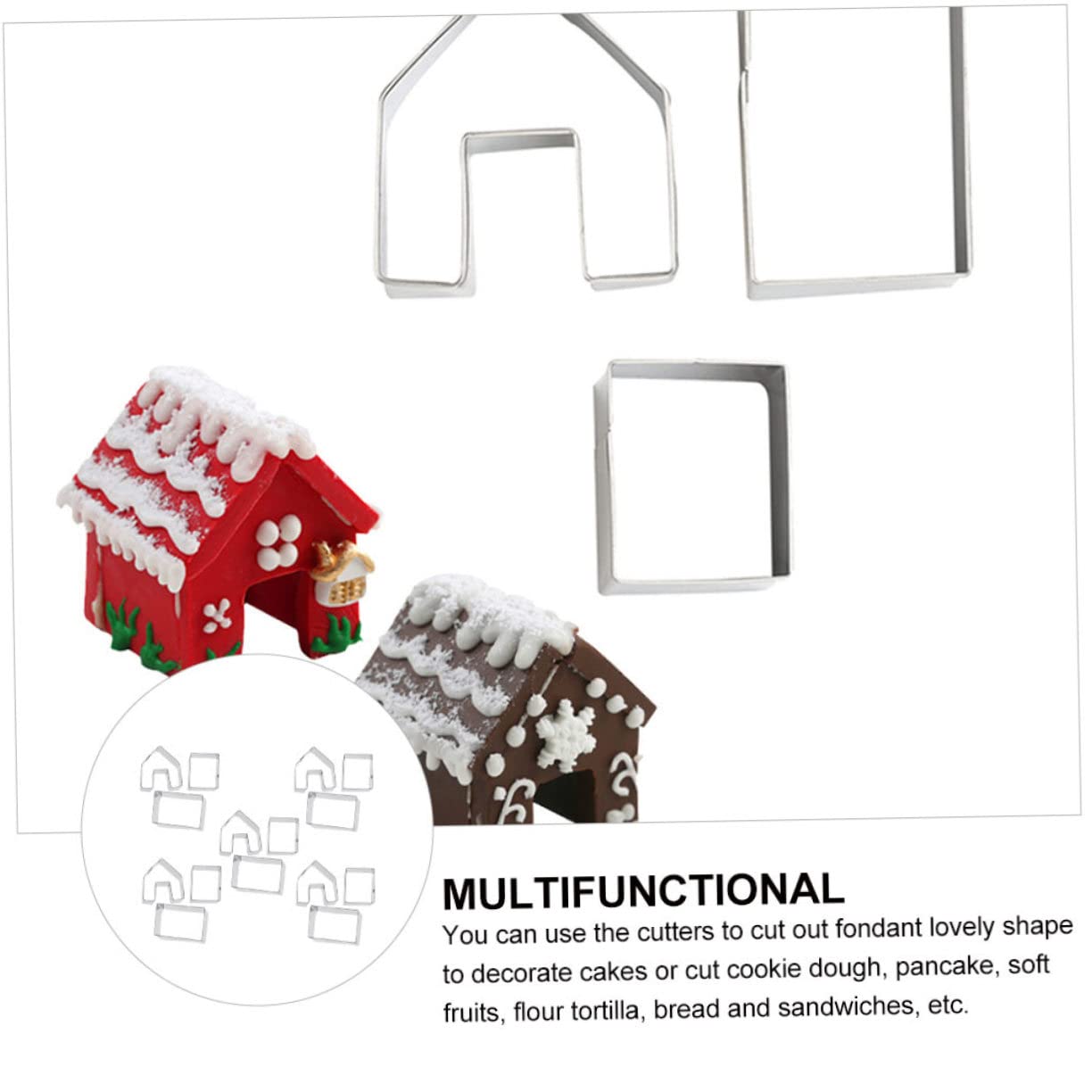 Lot De 5 Sets De Emporte-pièces De Noël Maison Pain D’épices Mini 3d Acier Inoxydable Découpoir Pâtisserie Diy Pour Biscuits Fête Noël Et Anniversaire