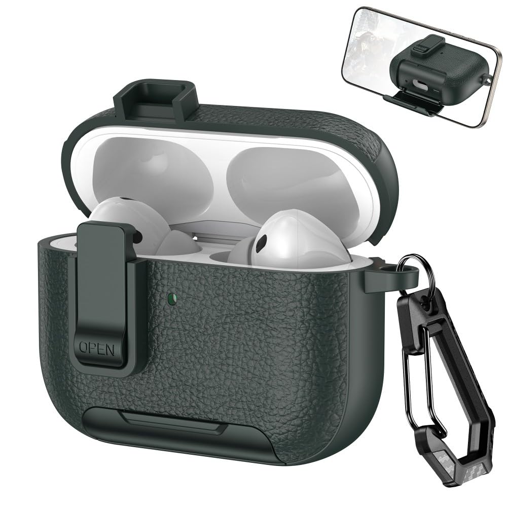Protège boîtier AirPods 4 cuir rigide vert pour éviter les rayures - 7