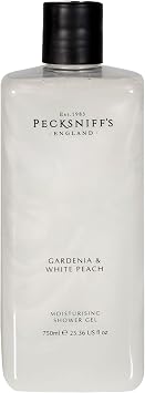 Pecksniff's Moisturising Shower Gel, Gardenia & White Peach, 750 ml | Gardenia & White Peach moisturising shower gel, 750 ml/25.4 fl oz; handcrafted in England for rich daily lather