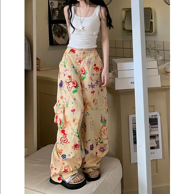 Women's Cargo Jogger High Waisted Wide Leg Pants Casual Print Cargo Trousers Y2K Pants2