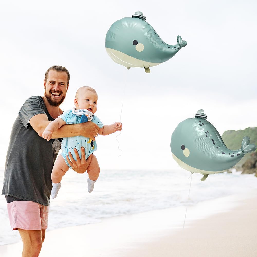 Ocean Animal Themed Matte Whale Foil Balloons, Cute 6 Pack Under The Sea Blue Whale Mylar Balloons For Birthday Baby Shower Party Supplies image 2