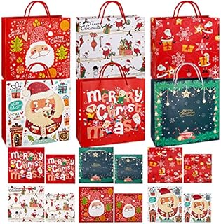 ASHINER Paper Christmas Gift Bags - 18Pack Paper Bag Set with Handles, Reusable Bulk Totes for Wrapping Holiday Xmas Party Birthday Gifts (Large 30.5x27x12cm, Medium 20x20x8cm, Small 15x14x7cm)