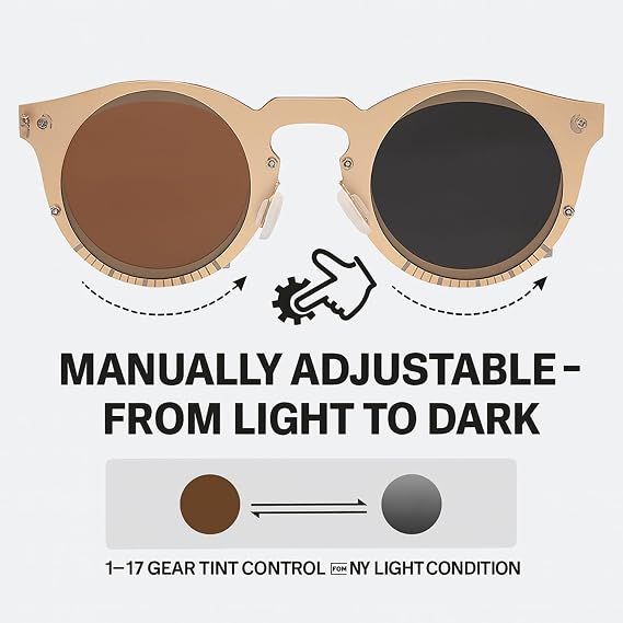 Adjustable Tint Polarized Sunglasses ND Filter Round Glasses with 117 Gear Control, UV400 for Outdoor Sport
