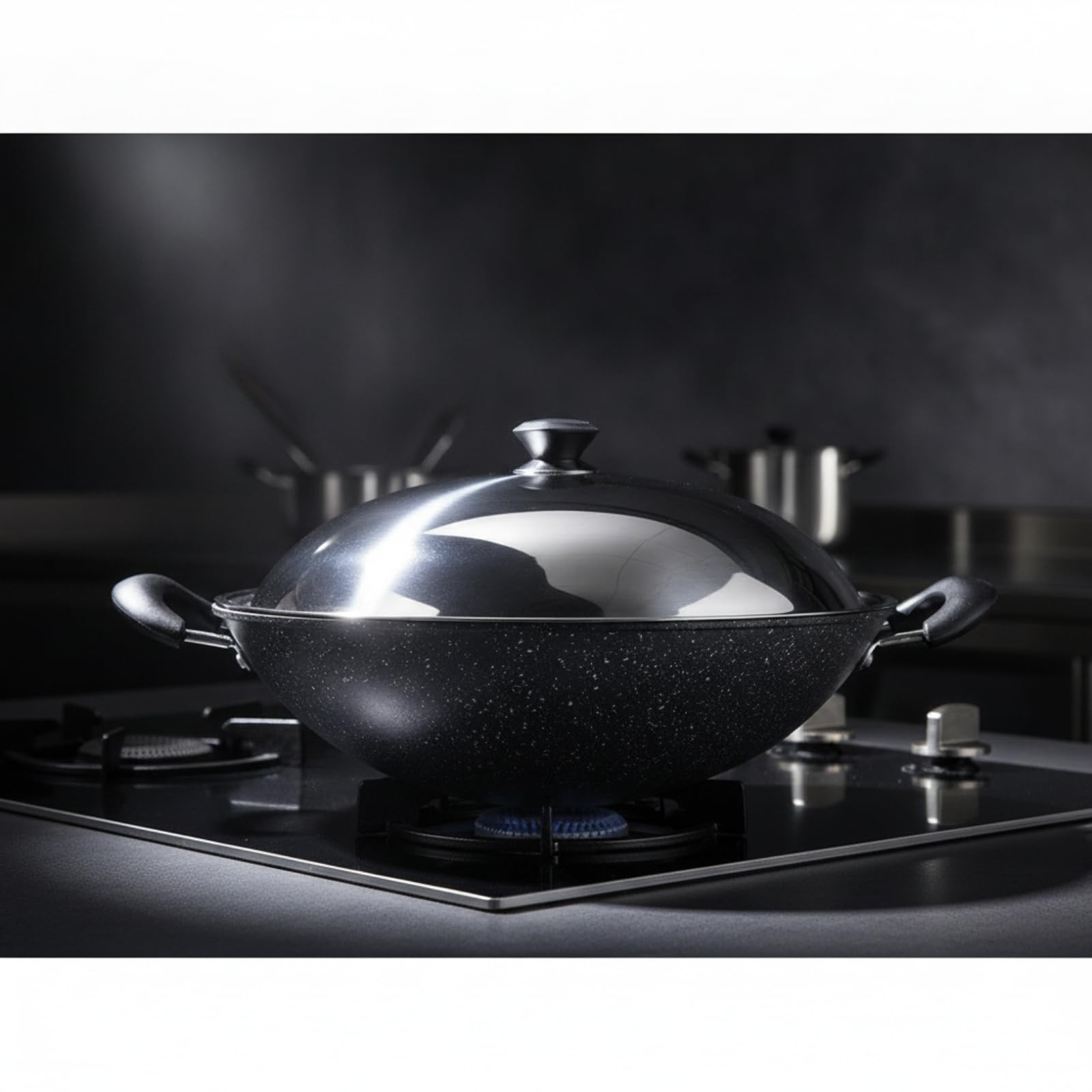 Wok Hierro Fundido con Tapa Uniforme, 46CM Piedra A