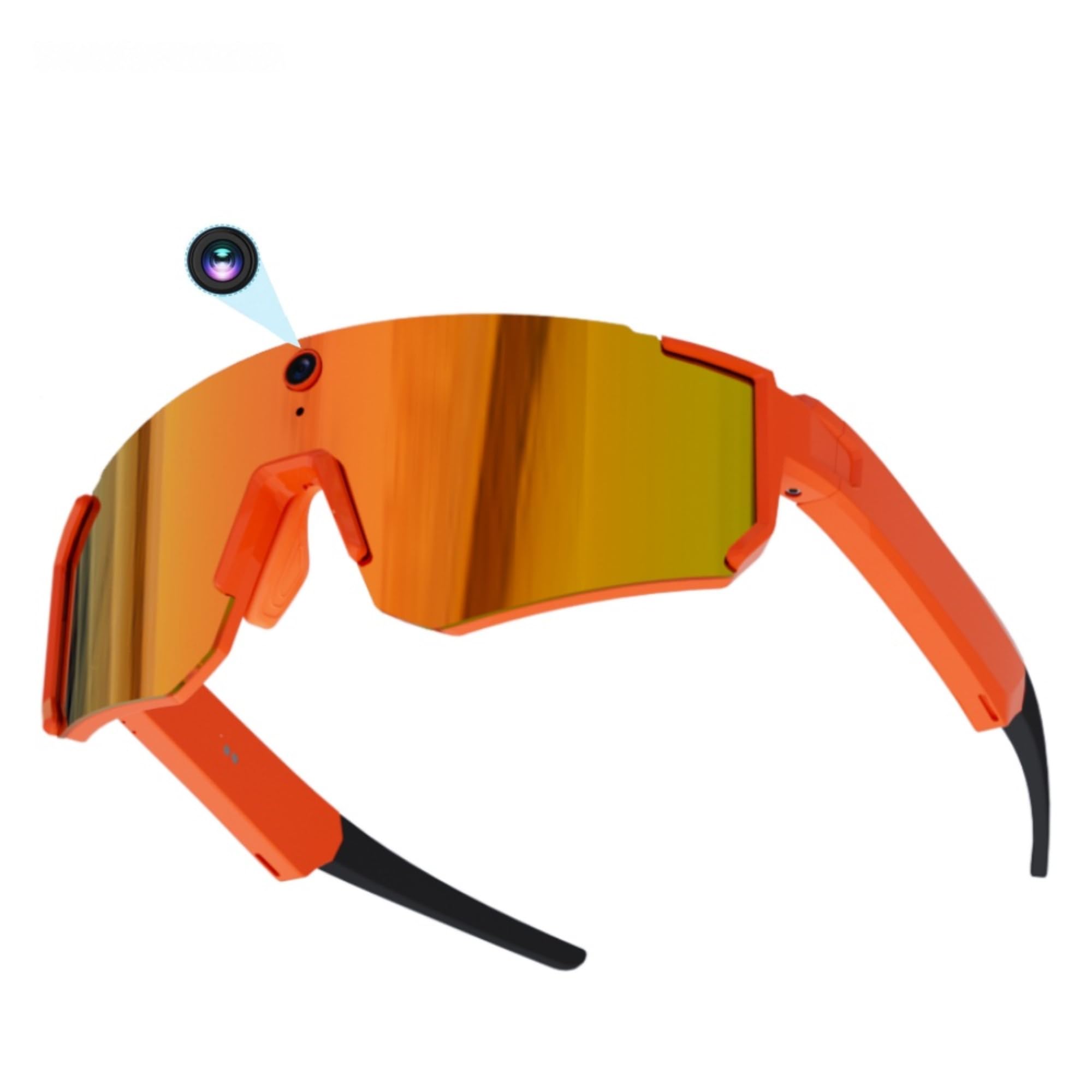 Lunettes Intelligentes 4K AI, Caméra 8MP, Lunettes de Sport Bluetooth avec Commande Vocale, Stabilisation EIS, IP54 pour Le Cyclisme, Le Ski, la Randonnée (Orange Rouge)