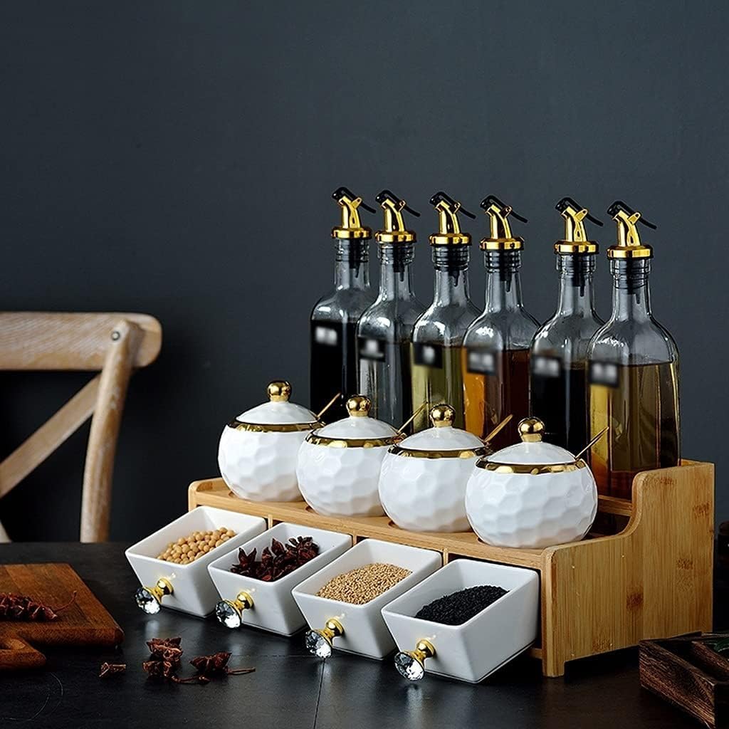 Gewürzdosen, Set – Elegantes Glas und Keramik Salz-, Pfeffer-, Zucker- Soßenbehälter 200 ml, 280, 300, 500 Aufbewahrungsbehälter for Küchengewürze