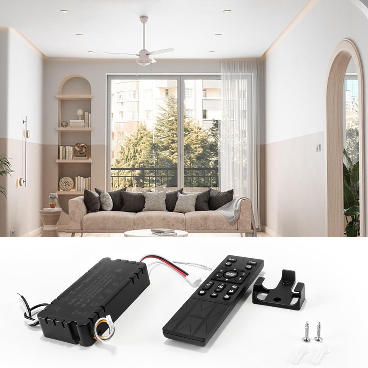 Un juego de accesorios inalámbricos para ventilador de techo, control remoto y controlador para ajustar las velocidades del viento, control de frecuencia variable
