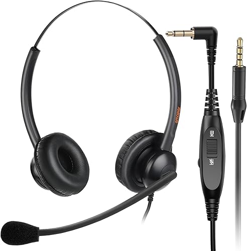 Auriculares de teléfono con cable de 0.098 in para centro de llamadas de oficina con micrófono de cancelación de ruido para teléfono DECT Cisco