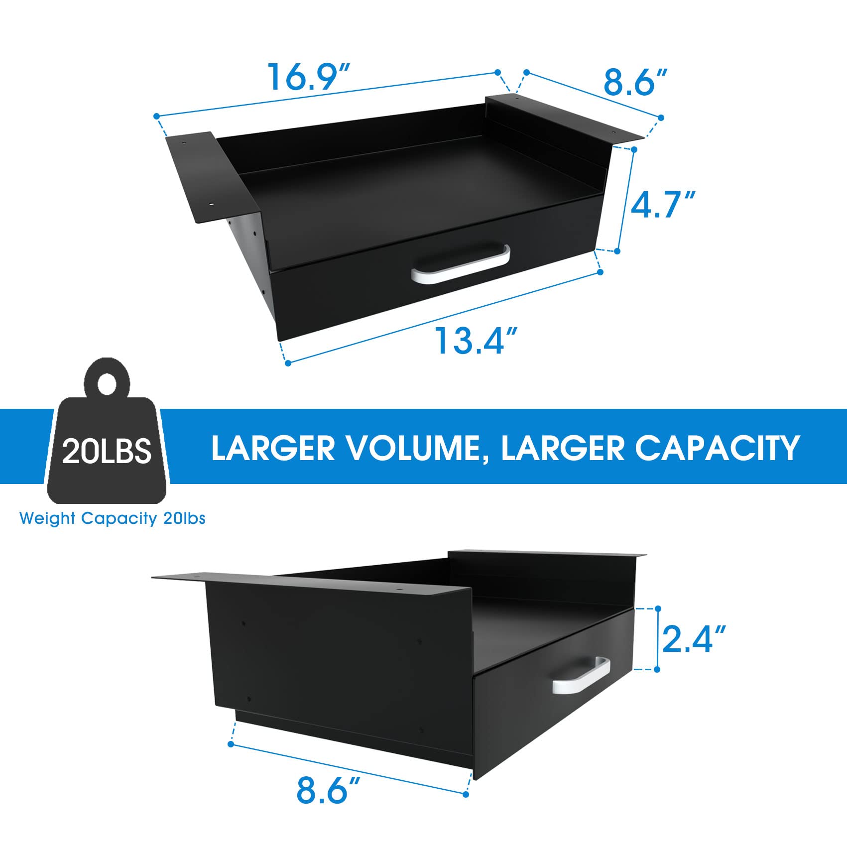 GOME Under Desk Drawer Organizer - Double Layer Slide-Out Storage Shelf For Laptop, Books, Files - View #5