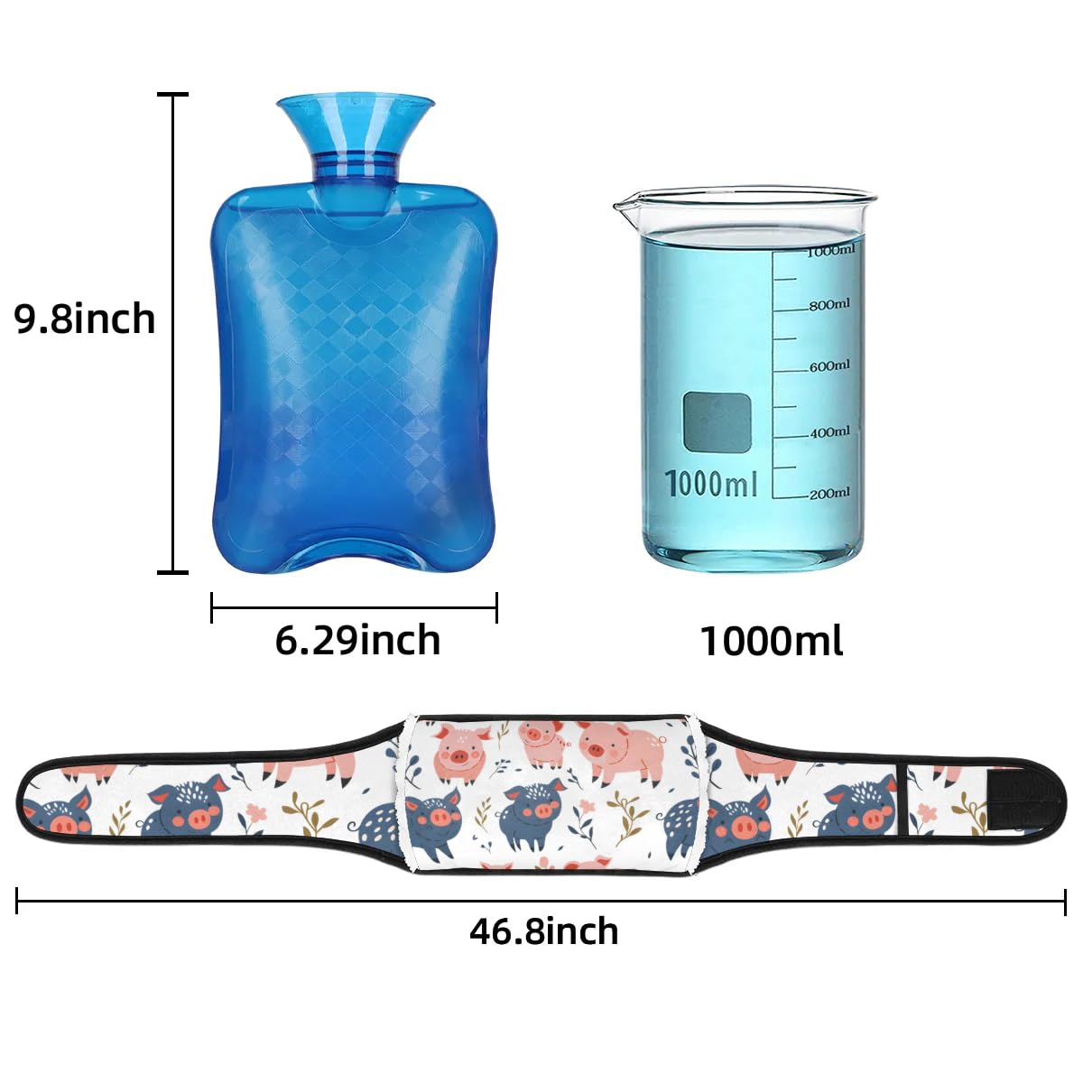 Hot Water Bag with Waist Cover Pigs Leaf Warm Hot Water Bottle Belt Plush Double Hand Insert Wearable Water Bag Detachable Hot Bottle Pouch for Neck Shoulder Pain Relief