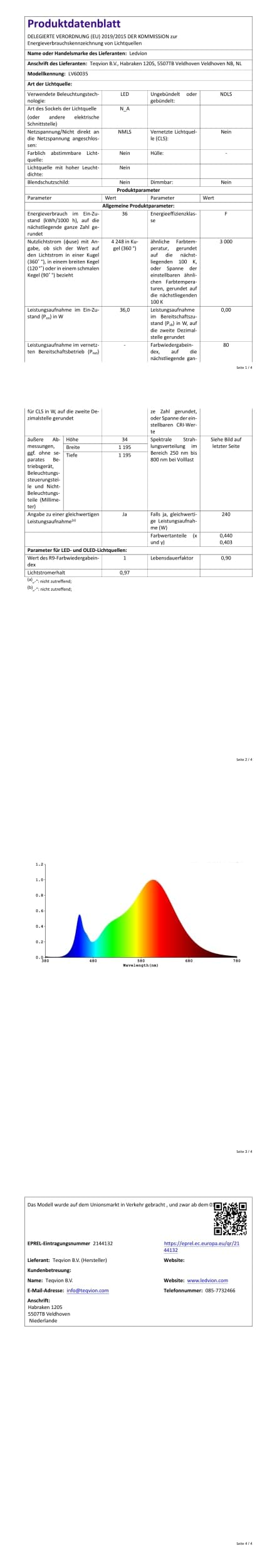 Ledvion - 6X Panel LED, 120x30, 36W, 3000K, UGR <22, 100lm/W, Luminaria empotrada incl., 3 años de garantía
