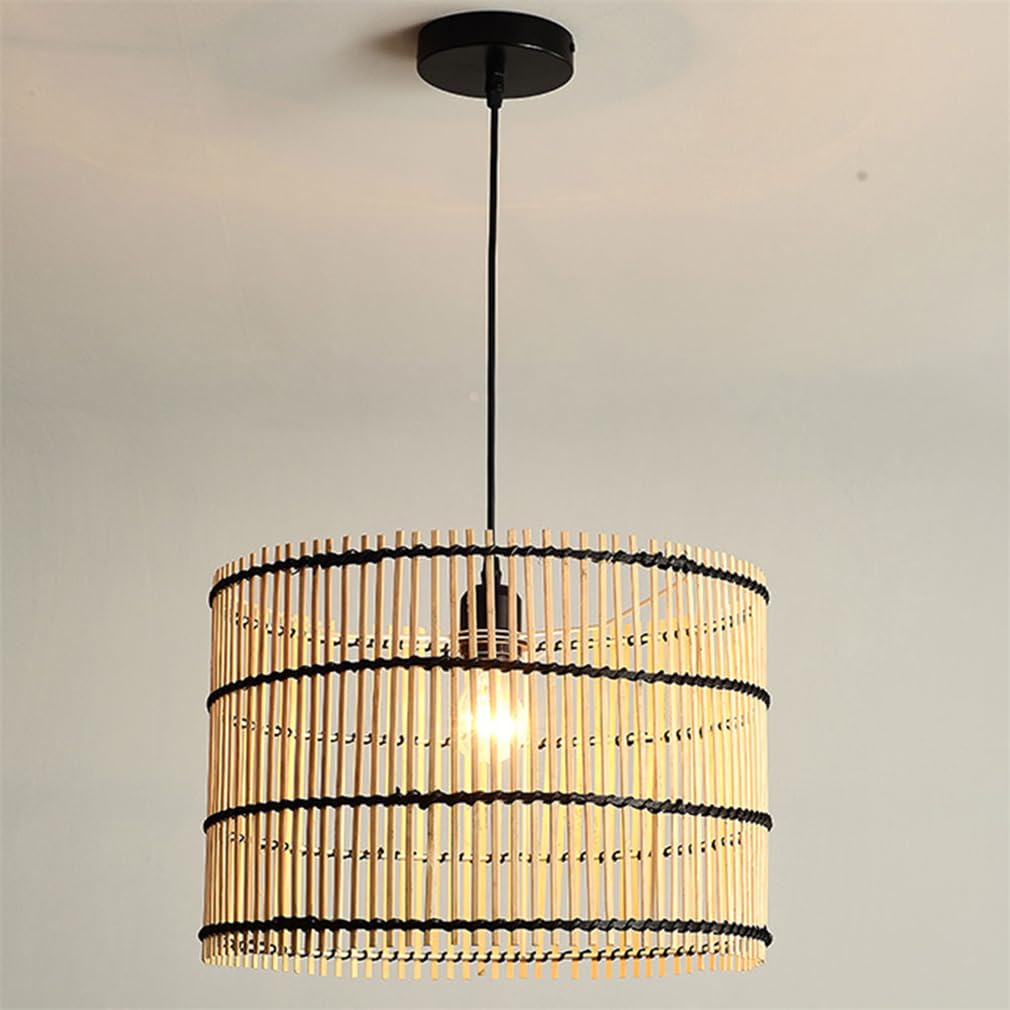 LYMSXAZOU 15.7" Rattan Chandelier Pendant Light, Domed Shape Woven Light E26 Coastal Wicker Hanging Ceiling Lighting Fixture Vietnamese Style For Living Room Kitchen Dining