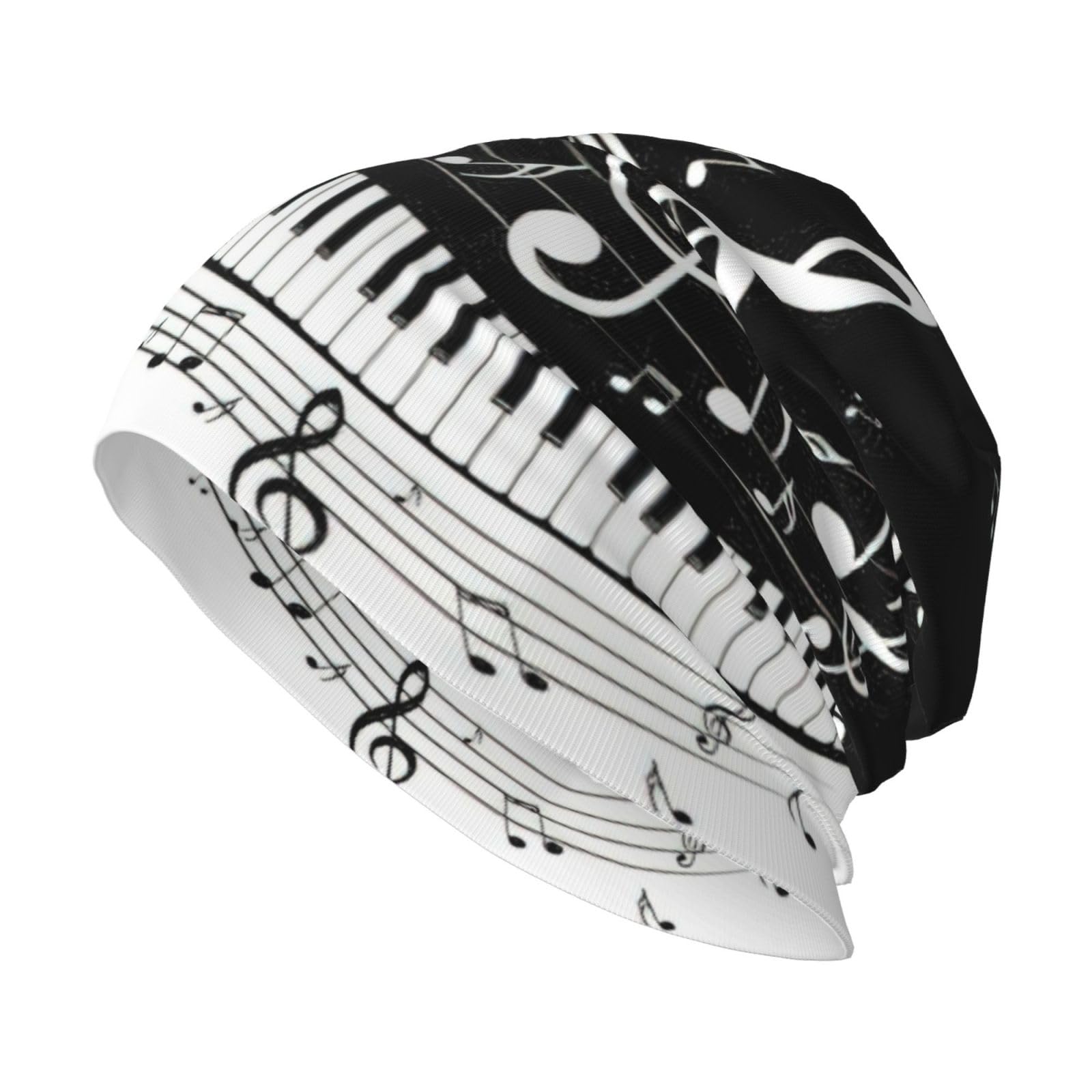 FWJZDSP Piano Keys with Musical Notes Winter Beanie Hat Scarf Set Warm Knit Thick Fleece Lined Cap Neck Warmer for Mens Womens
