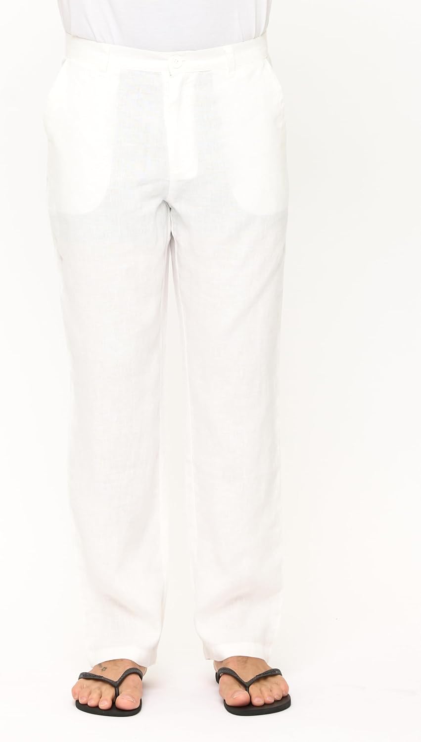 Men's 100% Linen Pants with Button Closure - Image 2