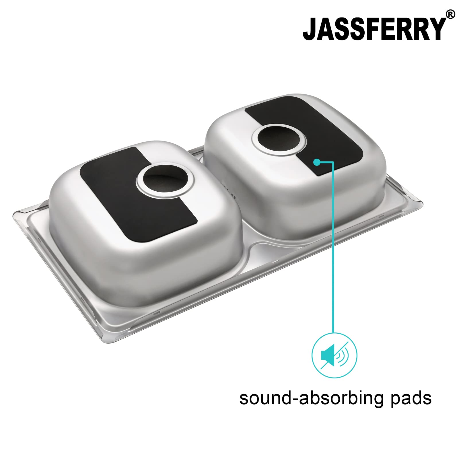 JASSFERRY Fregadero de cocina dos senos, de Acero Inoxidable, con colador de residuos, 80 x 44 cm