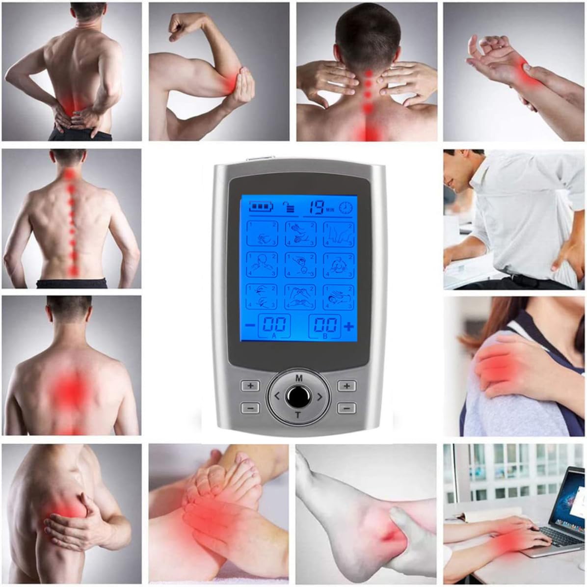 Masajeador Material Abs y Goma para Cuello y Piernas para Terapia Muscular 36 Modos, 8 Electrodos Adecuado para Uso en Casa y Centros de Masaje