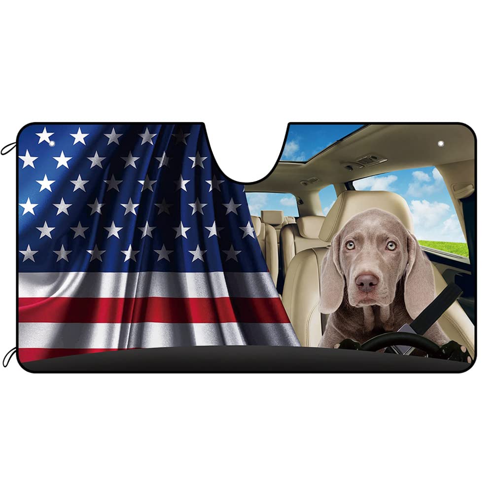 Parasol de coche delantero con diseño de perro weimaraner y bandera de estados unidos tamaño s 2